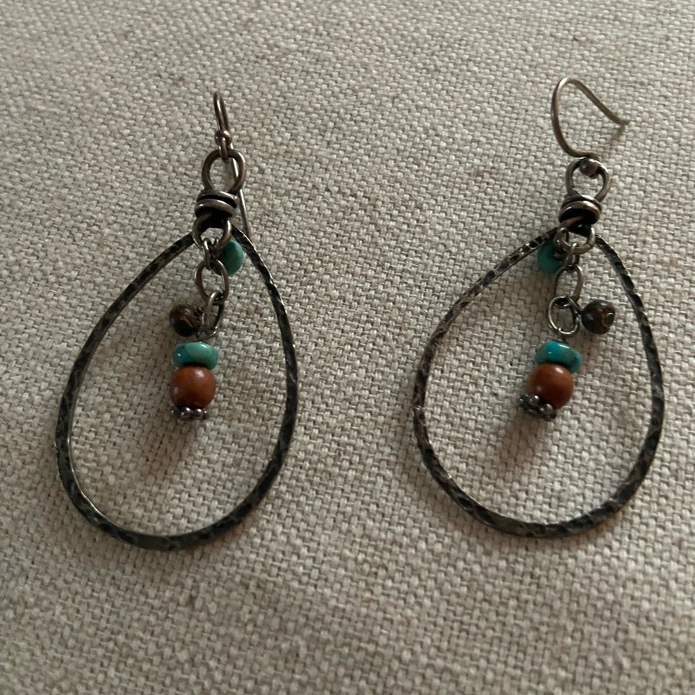 Silpada Silver Earrings with Turquoise and Brown Beads